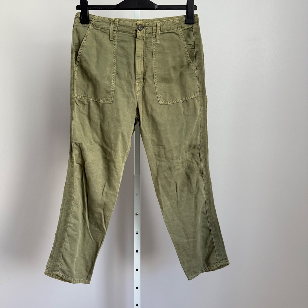 MOTHER Cotton Linen Relaxed Gorpcore Utility‎ Cargo Crop Pants 28 Green